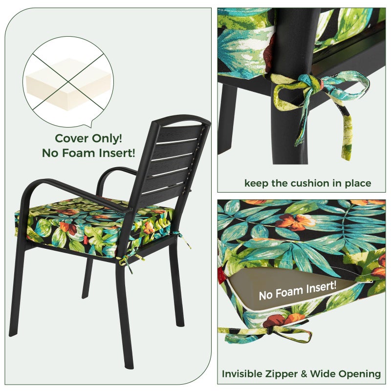 IN4 Care Patio Cushion Covers with Ties, 2 Pack, Outdoor Water Resistant Deep Seat Chair Cushion Slipcover 22x20x4 Inch for Garden Couch Sofa (Replacement Cover Only)-Tropical Green Leaves - Image 3